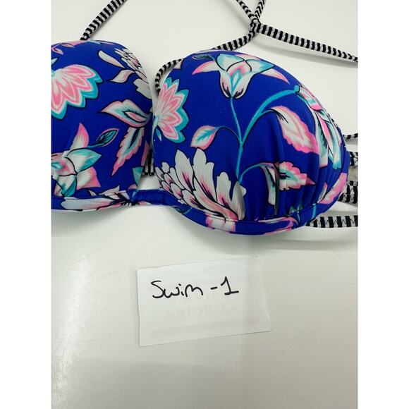 Shade and Shore Womens Swimsuit Bikini Top Padded Push Up Blue Floral - Picture 8 of 8